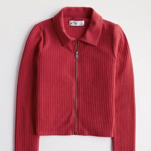 Holister White Ribbed Zip Up Polo